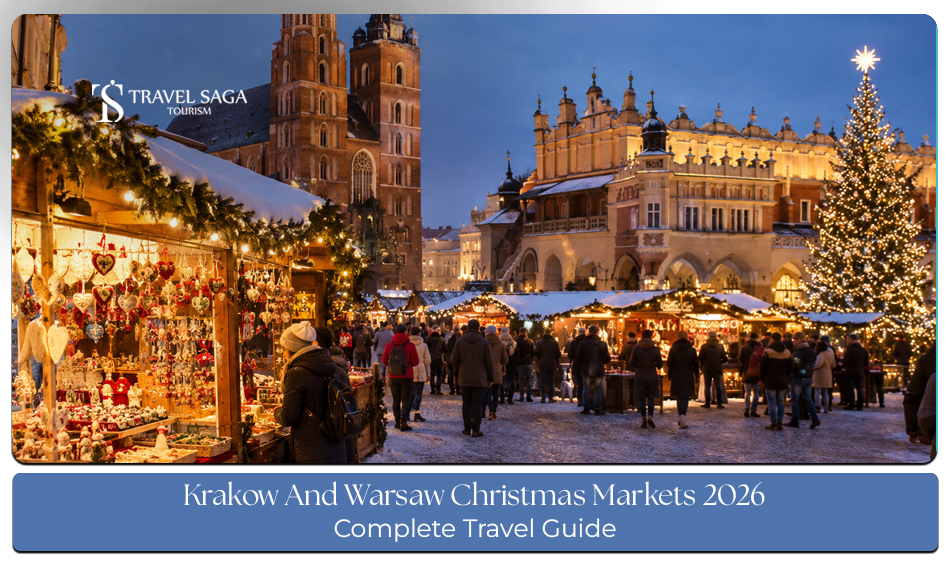 Krakow and Warsaw Christmas Markets 2026 with festive stalls and decorations.