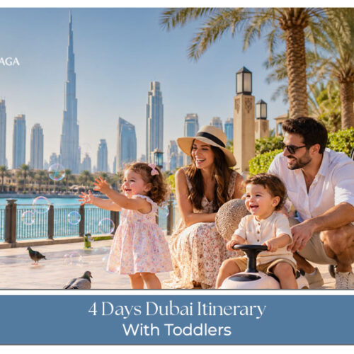 A family enjoying toddler-friendly attractions and relaxing experiences during a Dubai holiday.