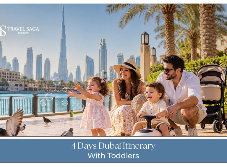 A family enjoying toddler-friendly attractions and relaxing experiences during a Dubai holiday.