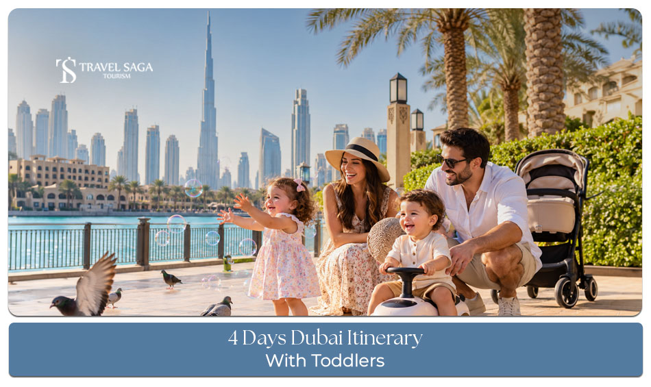 A family enjoying toddler-friendly attractions and relaxing experiences during a Dubai holiday.