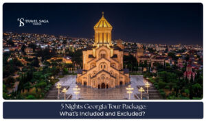 Travellers exploring scenic landscapes and historic sights during a five-night Georgia tour.