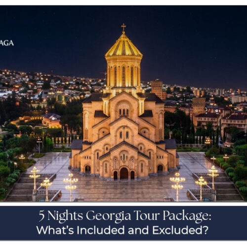 Travellers exploring scenic landscapes and historic sights during a five-night Georgia tour.