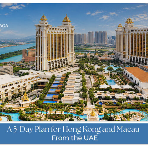 Travellers exploring Hong Kong and Macau with city skylines, cultural landmarks, and waterfront views.