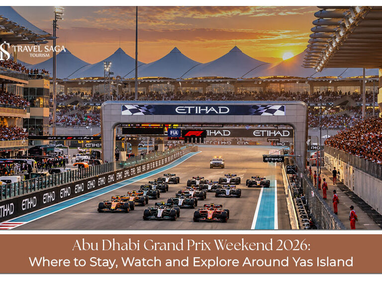 Abu Dhabi Grand Prix weekend on Yas Island featuring Yas Marina Circuit, nearby hotels, Formula 1 racing and local attractions