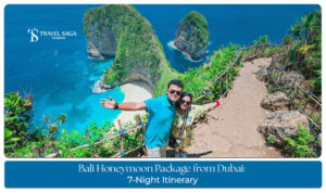 Couple enjoying a romantic sunset by the beach during their Bali honeymoon getaway.