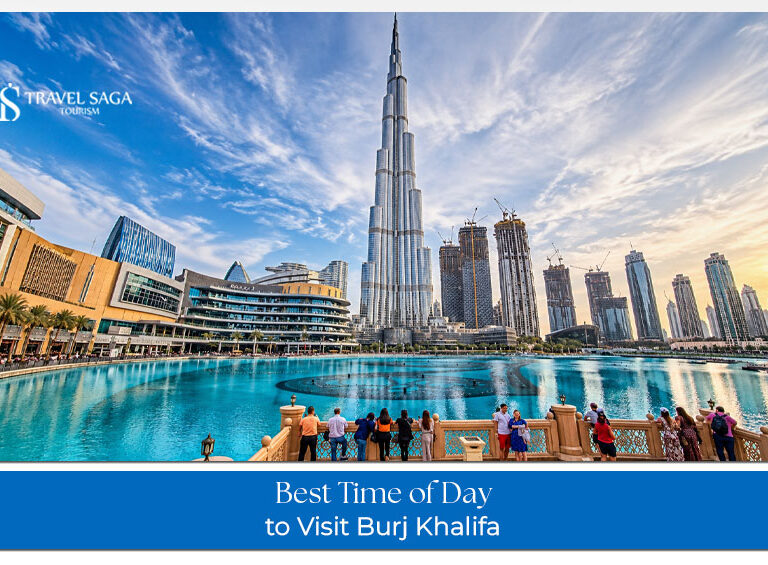 Visitors enjoying panoramic views of Dubai's skyline from the Burj Khalifa observation deck during golden hour.