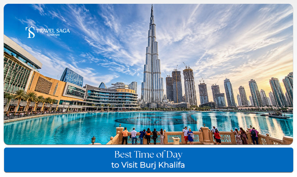 Visitors enjoying panoramic views of Dubai's skyline from the Burj Khalifa observation deck during golden hour.