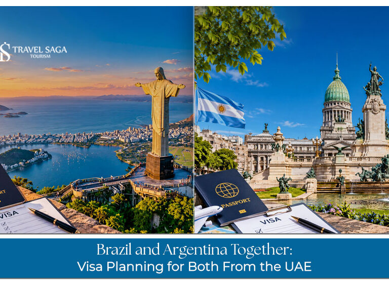 Travellers planning a combined Brazil and Argentina trip from the UAE, with passports and travel documents ready for visa preparation.