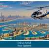 Aerial views of Dubai's skyline, coastline, and iconic landmarks from above.
