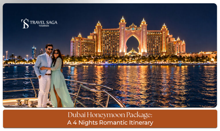 A couple enjoying a romantic Dubai getaway with skyline views and memorable sightseeing experiences.
