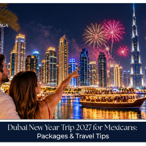 Mexican travellers celebrating New Year’s Eve in Dubai with spectacular fireworks and festive city views.