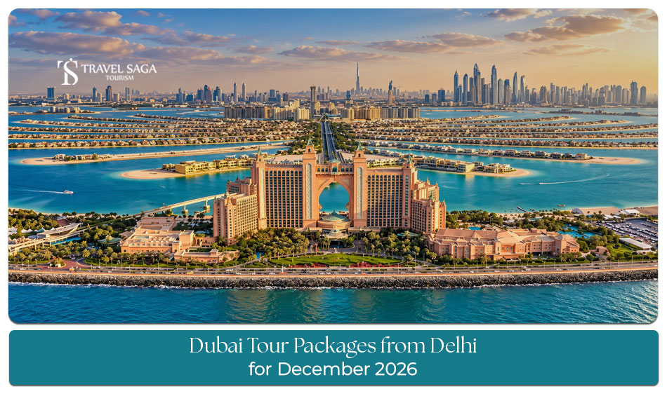 Travellers enjoying Dubai's winter skyline with iconic skyscrapers and festive city attractions during a December holiday.
