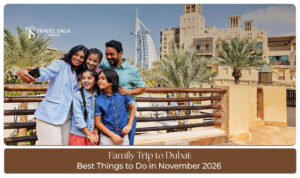 A family enjoying a sightseeing and leisure trip across Dubai in November.
