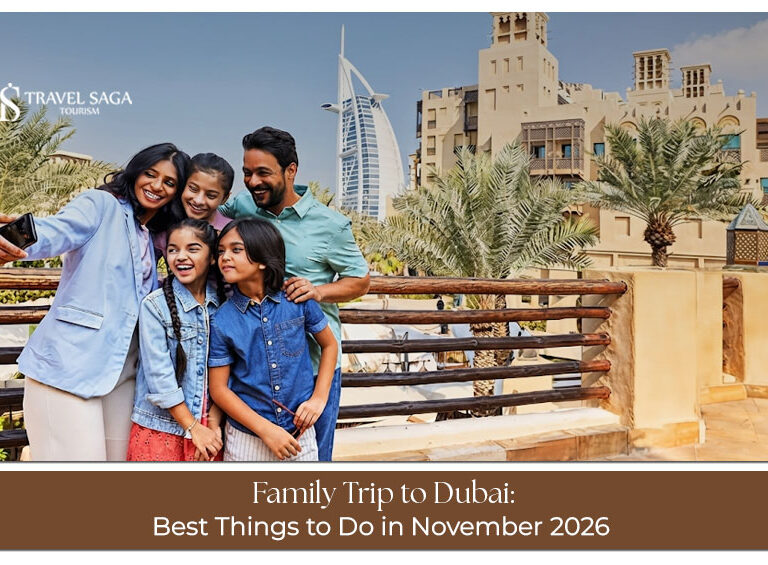 A family enjoying a sightseeing and leisure trip across Dubai in November.