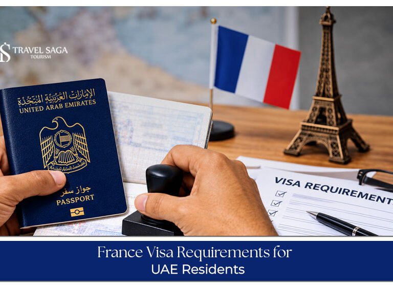 Traveller preparing documents for a France visa application from the UAE.