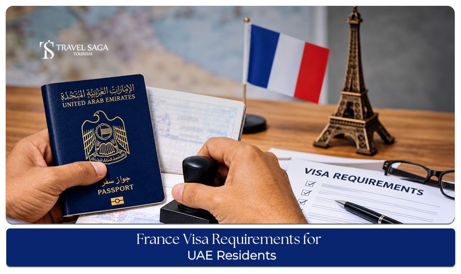 Traveller preparing documents for a France visa application from the UAE.
