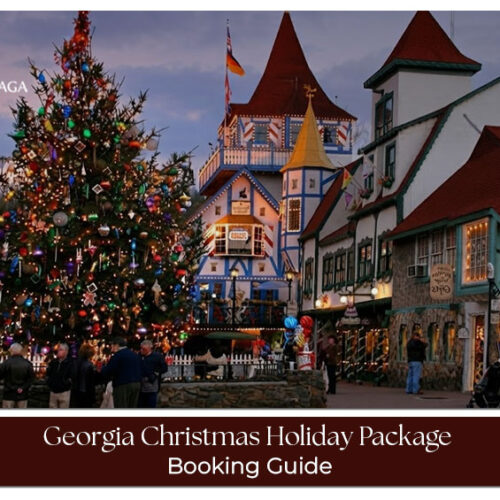 Travellers enjoying festive winter scenery and Christmas celebrations in Georgia.