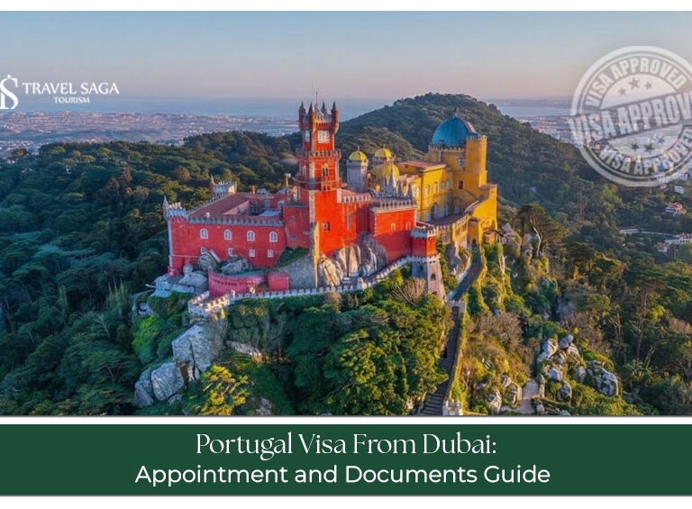 Traveller preparing visa documents and passport for a Portugal visa application from Dubai.