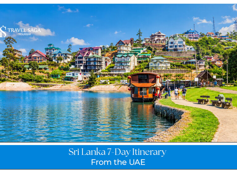 Travellers exploring Sri Lanka's tropical beaches, lush landscapes, and cultural landmarks during a week-long holiday.