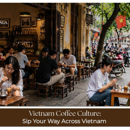 Vietnamese coffee served in a traditional filter beside a local café setting.