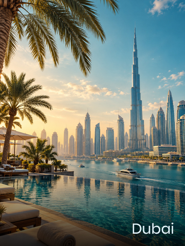 Dubai skyline with iconic landmarks and city attractions