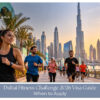 Visitors preparing travel documents for a trip to Dubai during the annual fitness challenge.