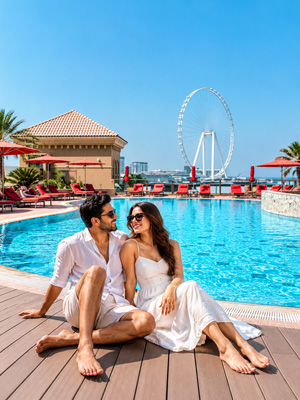 Couple relaxing together during a romantic Dubai honeymoon with luxury hotel amenities and peaceful surroundings