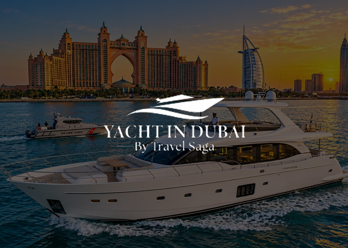 Luxury yacht rental in Dubai with stunning marina and coastline views
